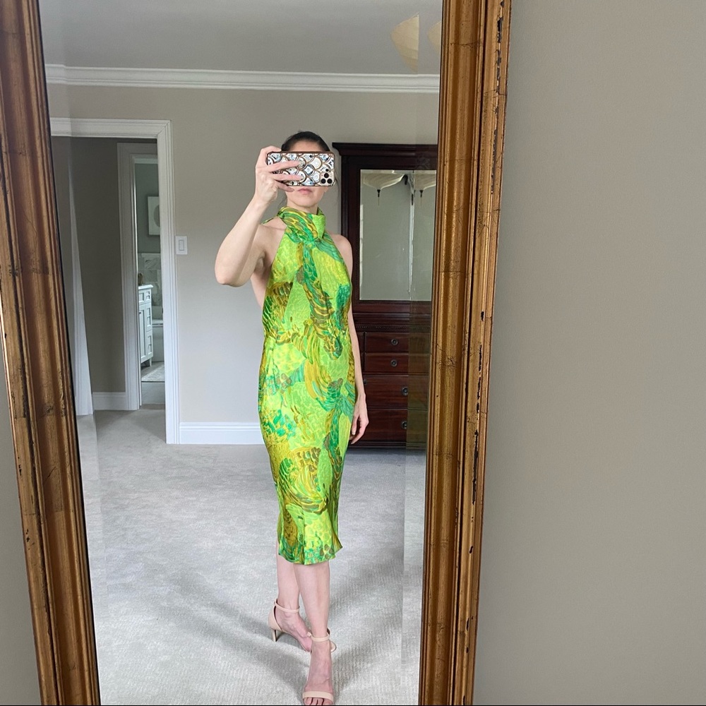 Vintage Valeria custom silk backless tropical print dress